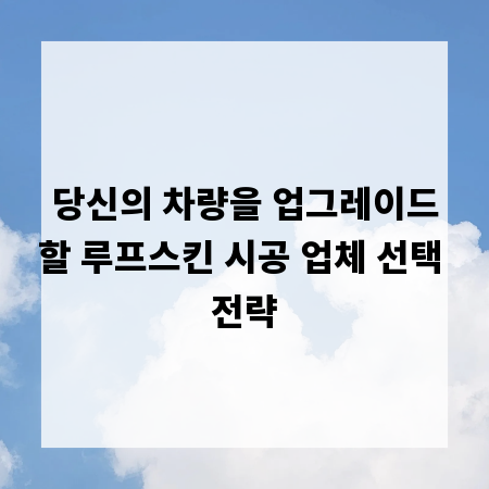 당신의 차량을 업그레이드할 루프스킨 시공 업체 선택 전략
