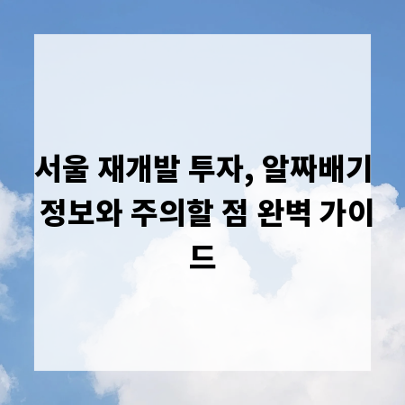 서울 재개발 투자, 알짜배기 정보와 주의할 점 완벽 가이드
