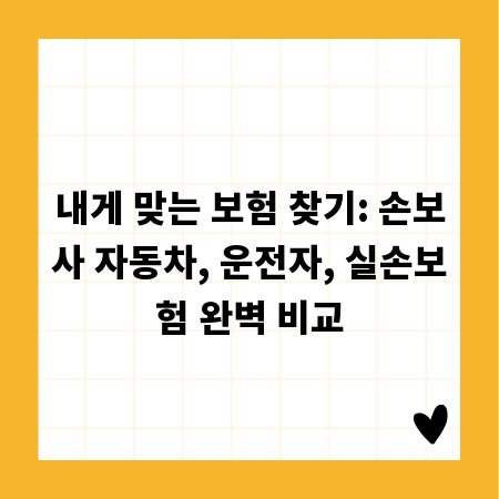 내게 맞는 보험 찾기: 손보사 자동차, 운전자, 실손보험 완벽 비교