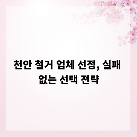 천안 철거 업체 선정, 실패 없는 선택 전략