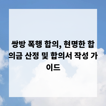 쌍방 폭행 합의, 현명한 합의금 산정 및 합의서 작성 가이드