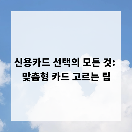 신용카드 선택의 모든 것: 맞춤형 카드 고르는 팁