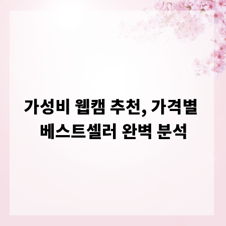 가성비 웹캠 추천, 가격별 베스트셀러 완벽 분석