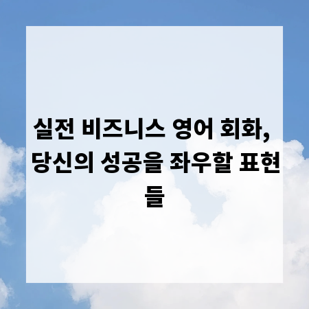 실전 비즈니스 영어 회화, 당신의 성공을 좌우할 표현들