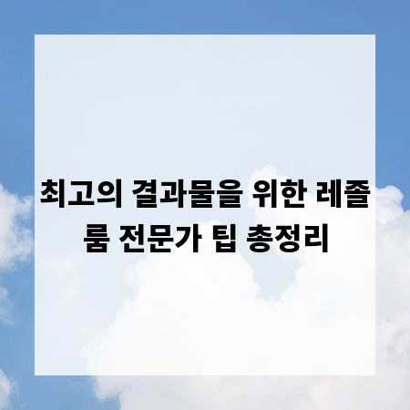 최고의 결과물을 위한 레졸룸 전문가 팁 총정리