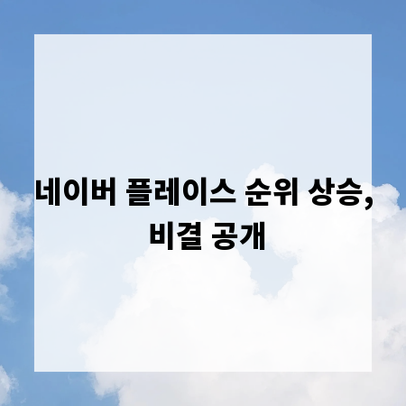 네이버 플레이스 순위 상승, 비결 공개