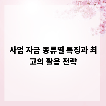 사업 자금 종류별 특징과 최고의 활용 전략