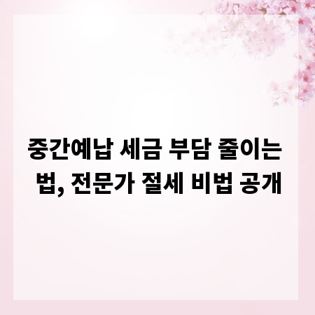 중간예납 세금 부담 줄이는 법, 전문가 절세 비법 공개