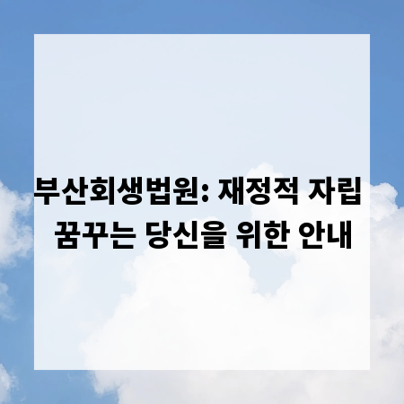 부산회생법원: 재정적 자립 꿈꾸는 당신을 위한 안내
