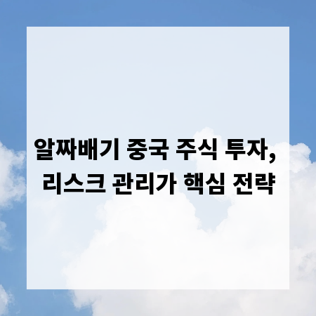 알짜배기 중국 주식 투자, 리스크 관리가 핵심 전략