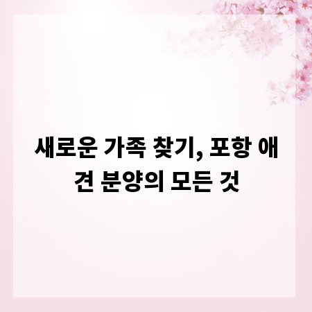 새로운 가족 찾기, 포항 애견 분양의 모든 것