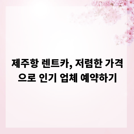 제주항 렌트카, 저렴한 가격으로 인기 업체 예약하기