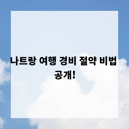 나트랑 여행 경비 절약 비법 공개!
