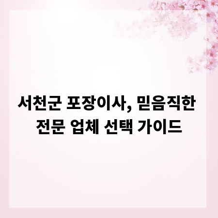 서천군 포장이사, 믿음직한 전문 업체 선택 가이드