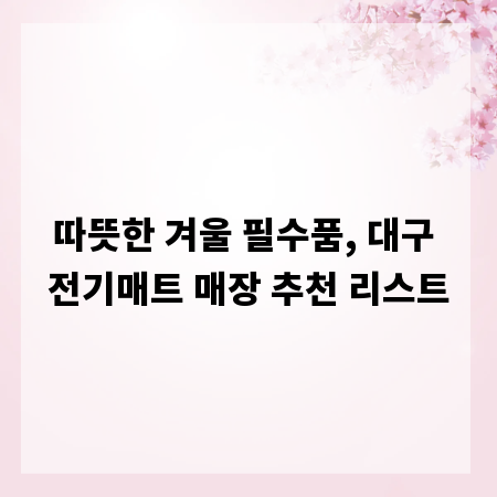 따뜻한 겨울 필수품, 대구 전기매트 매장 추천 리스트