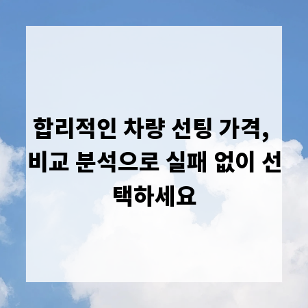 합리적인 차량 선팅 가격, 비교 분석으로 실패 없이 선택하세요