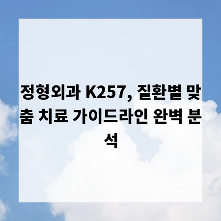 정형외과 K257, 질환별 맞춤 치료 가이드라인 완벽 분석