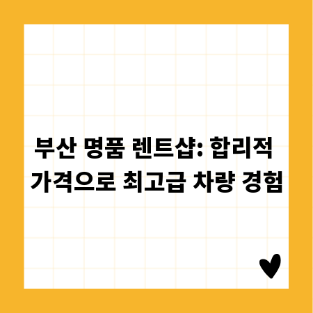 부산 명품 렌트샵: 합리적 가격으로 최고급 차량 경험