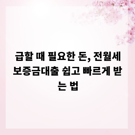 급할 때 필요한 돈, 전월세보증금대출 쉽고 빠르게 받는 법
